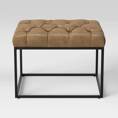Trubeck Tufted Metal Base Ottoman Faux Leather - Threshold™ - Image 3