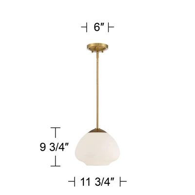 Possini Euro Design Orilla Brass Mini Pendant Light 11 3/4" Wide Mid Century Modern White Opal Glass Shade For Dining Room House Foyer Kitchen Island - Image 6