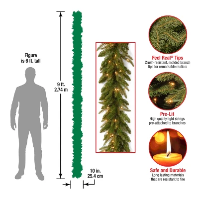 National Tree Company Pre-Lit 'Feel Real' Artificial Christmas Garland, Green, Frasier Grande, White Lights, Plug In, Christmas Collection, 9 Feet - Image 2