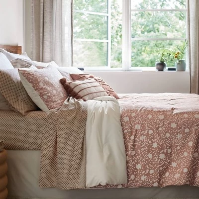 12pc Floral Boho Comforter & Sheets Set Terracotta Pink - Threshold™ - Image 9