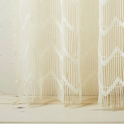 1pc 50"x84" Sheer Zig Zag Macrame Curtain Panel Cream - Opalhouse™ Designed With Jungalow™ - Image 2