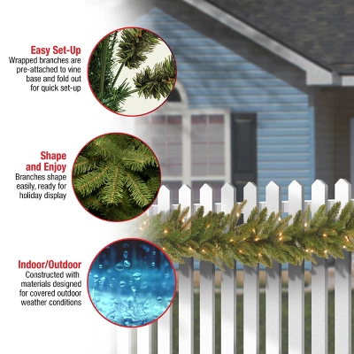 National Tree Company Pre-Lit 'Feel Real' Artificial Christmas Garland, Green, Frasier Grande, White Lights, Plug In, Christmas Collection, 9 Feet - Image 3