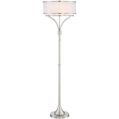 Possini Euro Design Modern Floor Lamp 64" Tall Brushed Nickel Silver Organza White Linen Drum Shade For Living Room Bedroom Office - Image 7