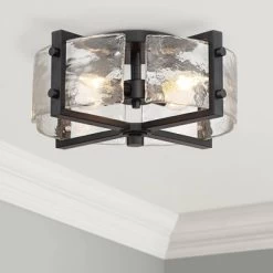 Possini Euro Design Adri Modern Ceiling Light Flush Mount Fixture Black 16 1/2" Wide Black 4-Light Textured Glass For Bedroom Kitchen Living Room Home