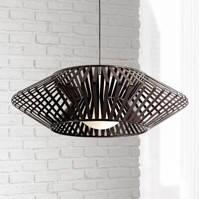 Possini Euro Design Planet Black Large Pendant Light 31 1/2" Wide Mid Century Modern White Glass For Dining Room House Foyer Kitchen Island Entryway