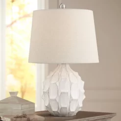360 Lighting Ellen 21" High Sculptured Small Mid Century Modern Coastal Accent Table Lamp White Ceramic Single Living Room Bedroom Bedside Nightstand