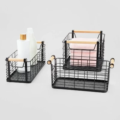 Wire Natural Wood Handles Milk Crate - Brightroom™ - Image 3