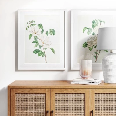 (Set Of 2) 24" X 30" Flowers Framed Wall Art White - Thresholdâ˘