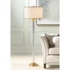 Possini Euro Design Cadence Modern Floor Lamp Standing 62" Tall Crystal Glass Column Satin Brass Linen Drum Shade For Living Room Bedroom Office House