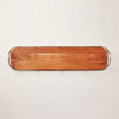32" Wooden Decorative Tray With Metal Trim Brown/Brass - Hearth & Hand™ With Magnolia - Image 2