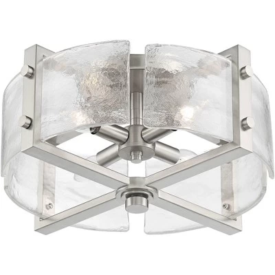 Possini Euro Design Prane Modern Industrial Ceiling Light Semi Flush Mount Fixture 17" Wide Brushed Nickel 4-Light Warped Glass For Bedroom Kitchen - Image 5