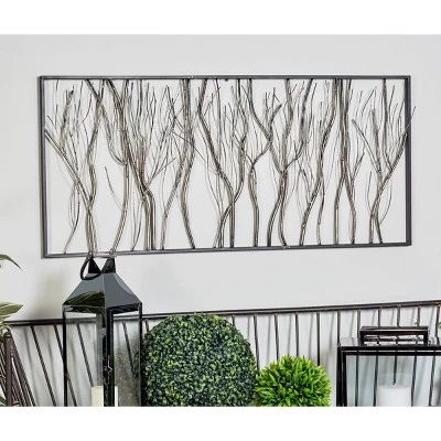 Metal Tree Distressed Dimensional Branch Wall Decor With Black Frame Silver - Olivia & May