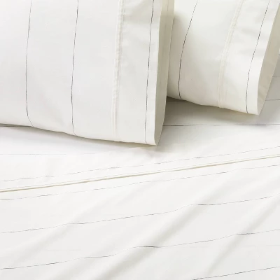 Cotton Percale Thin Stripe Sheet Set Sour Cream/Railroad Gray - Hearth & Hand™ With Magnolia - Image 2