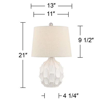 360 Lighting Ellen 21" High Sculptured Small Mid Century Modern Coastal Accent Table Lamp White Ceramic Single Living Room Bedroom Bedside Nightstand - Image 7