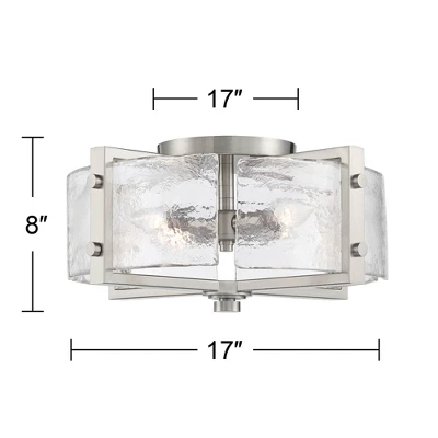 Possini Euro Design Prane Modern Industrial Ceiling Light Semi Flush Mount Fixture 17" Wide Brushed Nickel 4-Light Warped Glass For Bedroom Kitchen - Image 7