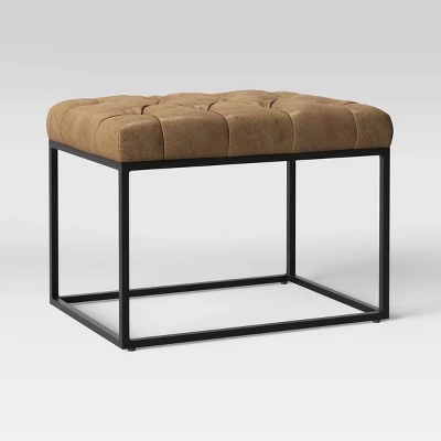 Trubeck Tufted Metal Base Ottoman Faux Leather - Threshold™ - Image 2