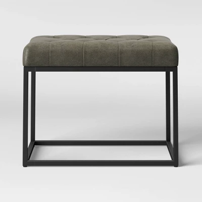 Trubeck Tufted Metal Base Ottoman Faux Leather - Threshold™ - Image 6