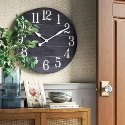 26" Farmhouse Wooden Wall Clock Black - Threshold™