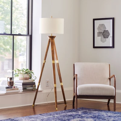 Oak Wood Tripod Floor Lamp Dark Brown - Threshold™ - Image 6