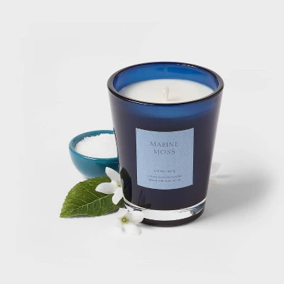 Colored Vase Glass With Dustcover Marine Moss Candle Blue - Threshold™ - Image 2