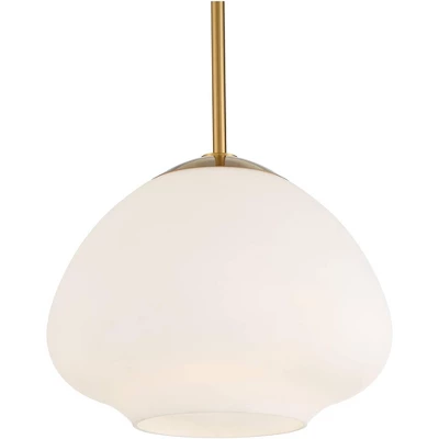 Possini Euro Design Orilla Brass Mini Pendant Light 11 3/4" Wide Mid Century Modern White Opal Glass Shade For Dining Room House Foyer Kitchen Island - Image 2