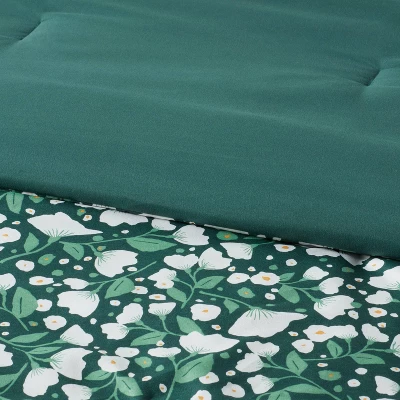 Floral Printed Microfiber Reversible Comforter & Sheets Set Dark Green - Room Essentials™ - Image 3