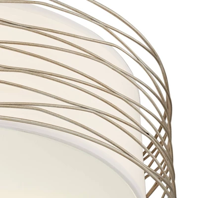 Possini Euro Design Modern Ceiling Light Flush Mount Fixture Antique Silver Leaf 18" Wide Wavy Spun White Drum For Bedroom Kitchen - Image 2